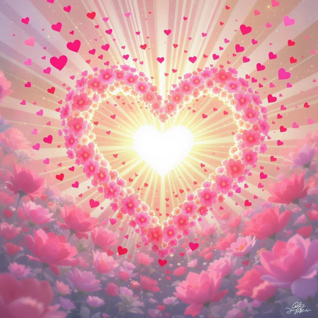 Destiny Love Bloom - Love Ritual | Spiritual Activation service visual with radiant heart made of pink flowers and glowing light, symbolizing romantic transformation.
